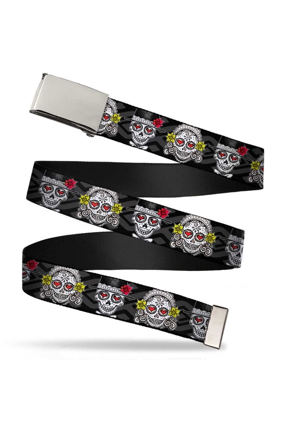 Adjustable Belt, Clamp Buckle, Cut-to-Fit, Los Novios Black Gray White Multi Color