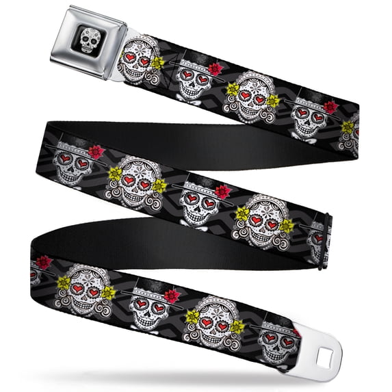 Thaneeya McArdle Belt, Seatbelt Buckle Belt, Los Novios Black Gray White Multi Color, 30 to 44 Inches