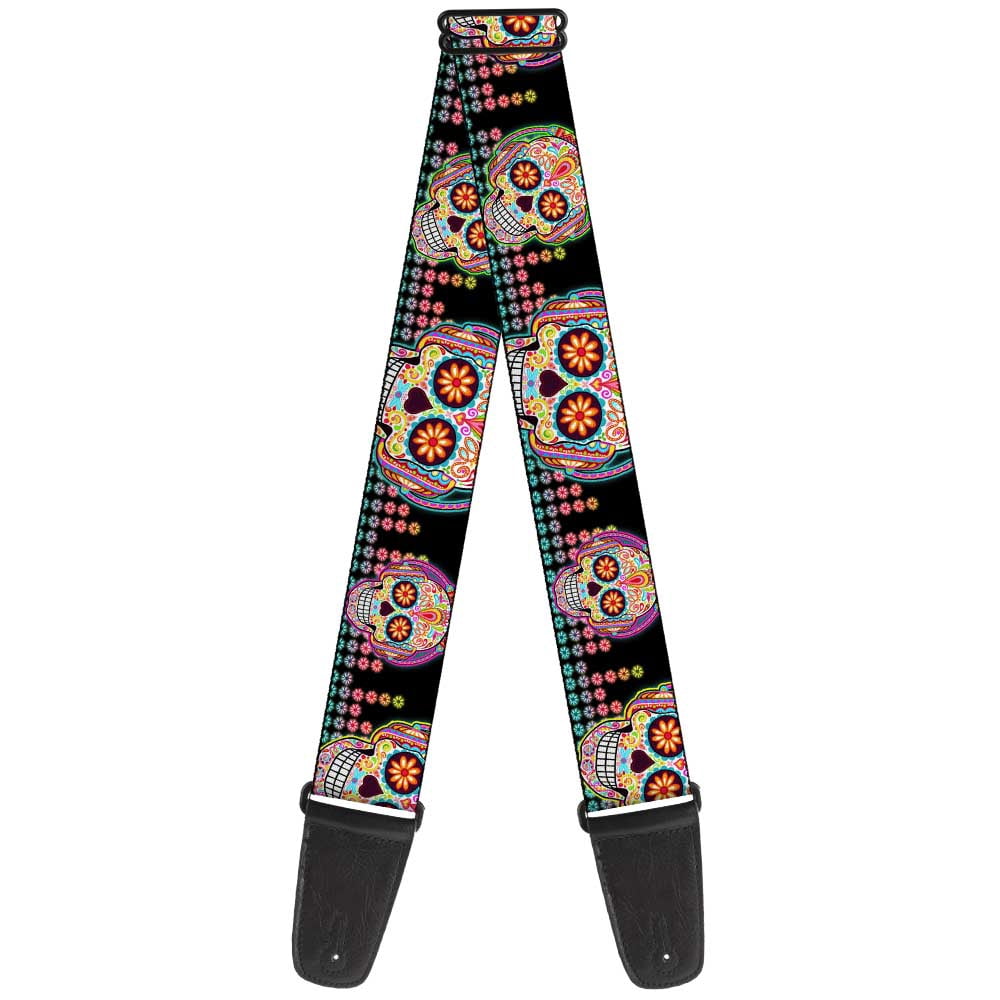 Thaneeya McArdle Guitar Strap, Tranquility Beats Calaveras Floral Equalizer Black Multi, 2 Inches Wide