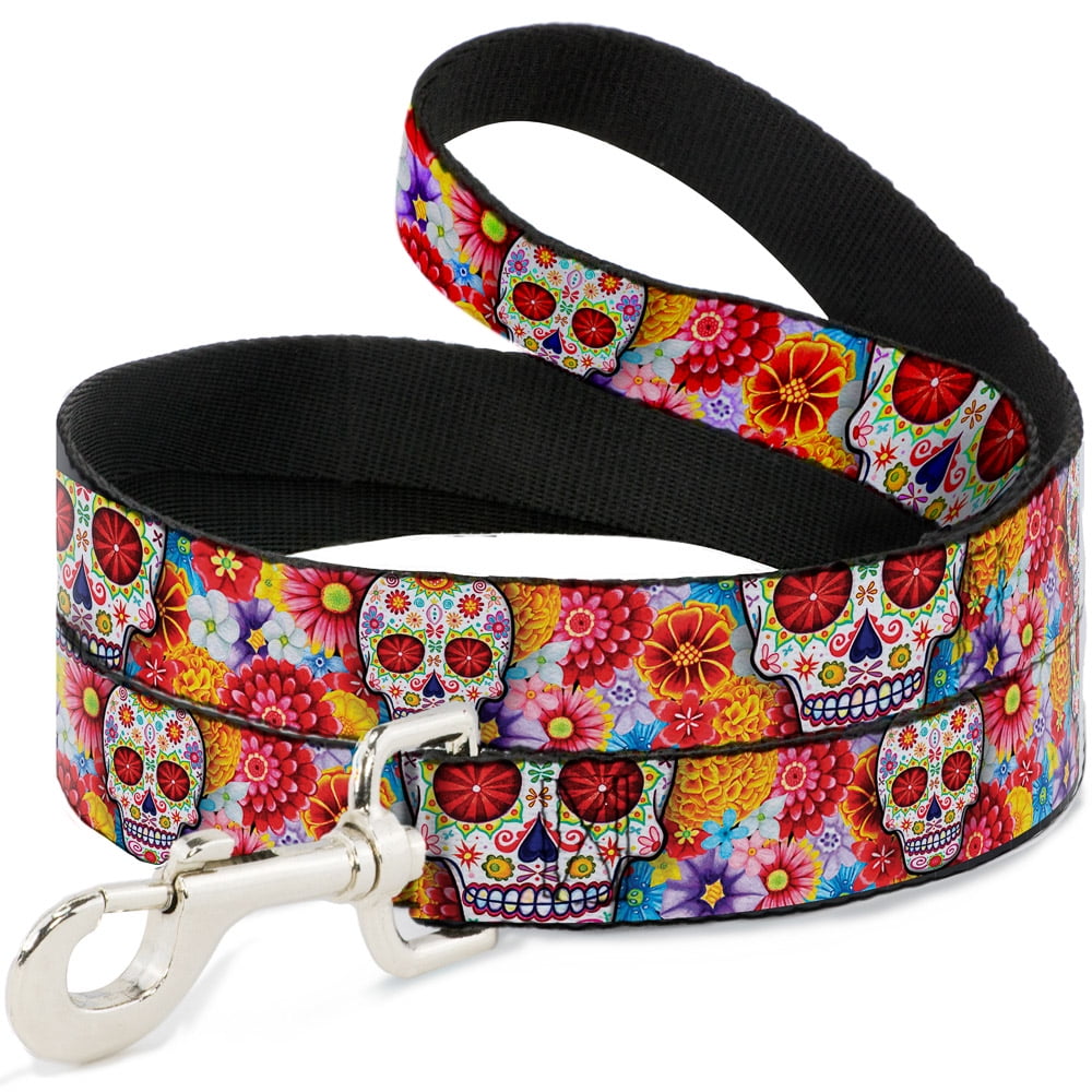 Thaneeya McArdle Pet Leash, Dog Leash, Sugar Skull Starburst White Multi Color, 4 Feet Long 1.0 Inch Wide