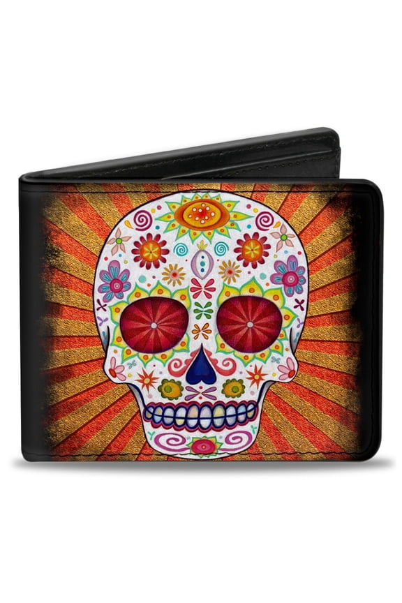Thaneeya McArdle Wallet, Bifold, Sugar Skull Rays Black Multi Color, Vegan Leather