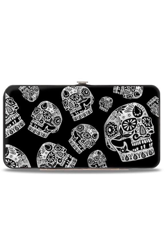 Thaneeya McArdle Wallet, Hinged, The Dust of Living II Sugar Skulls Black White, Vegan Leather
