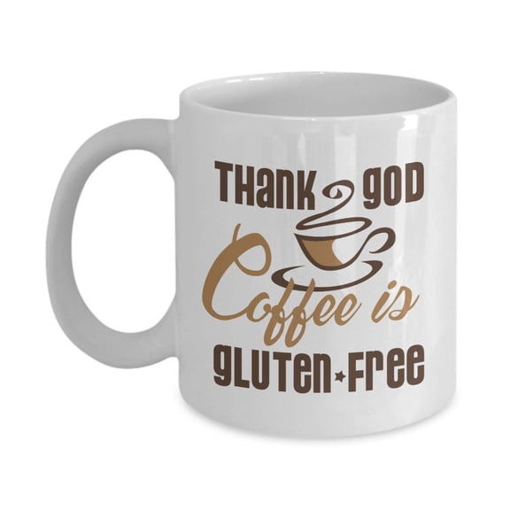 Thank God Coffee Is Gluten-free Funny Gluten Free Diet Themed Joke Coffee & Tea Gift Mug, Party Favors, Supplies, Accessories, Ornaments, Items, Stocking Stuffers & Food Related Gifts For Men & Women