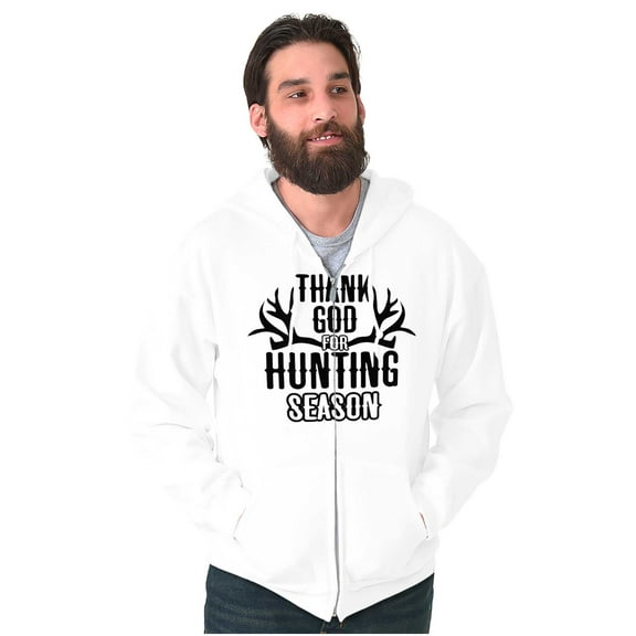 Thank God For Hunting Season Antlers Zip Up Hoodie Men's Women's Brisco Brands L