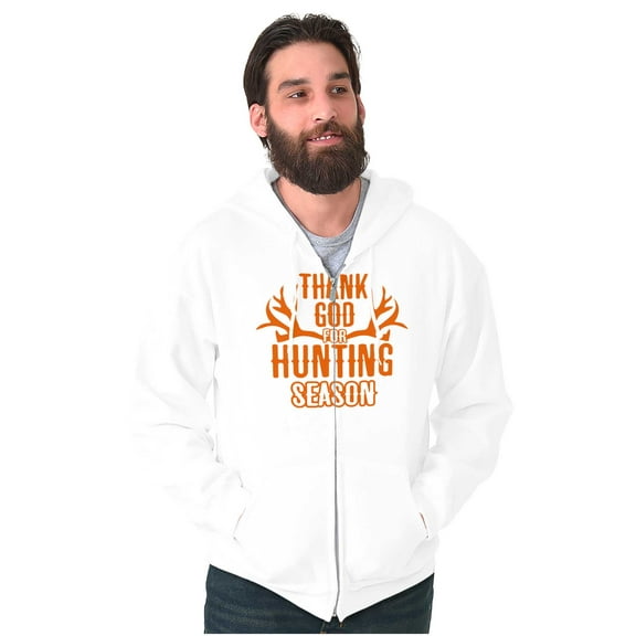Thank God For Hunting Season Antlers Zip Up Hoodie Men's Women's Brisco Brands L