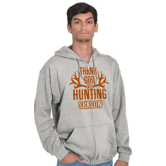 Thank God For Hunting Season Antlers Zip Up Hoodie Men's Women's Brisco Brands S