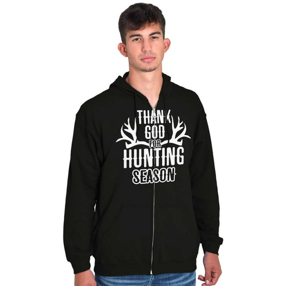 Thank God For Hunting Season Antlers Zip Up Hoodie Men's Women's Brisco Brands S