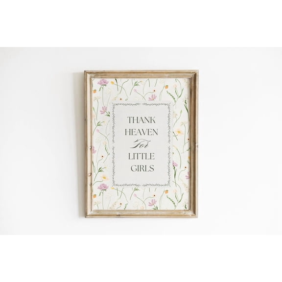 Thank Heaven for Little Nursery Wall Art Floral Room Blush Pink Vintage Cottagecore Quote Unframed Canvas 24x36in