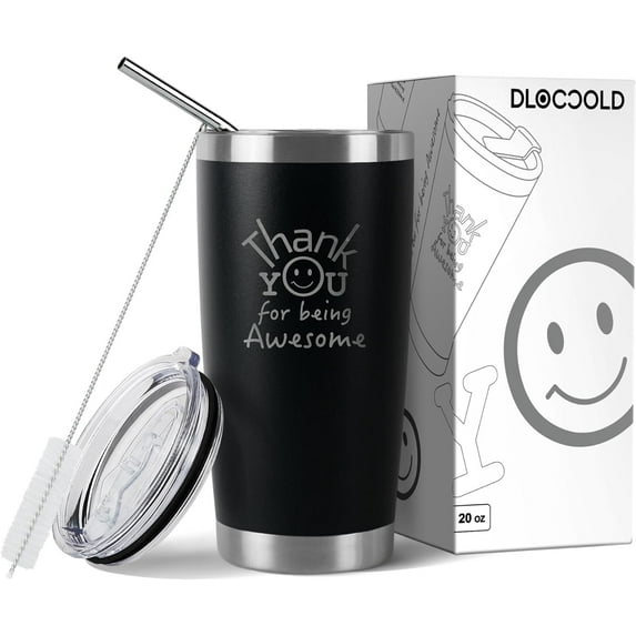 Thank You for Being Awesome 20oz Tumbler, Thank You Gifts, Inspirational Gifts for Employees, Coworkers, Teachers, Friends, Employee Appreciation & Administrative Day Gifts, Black