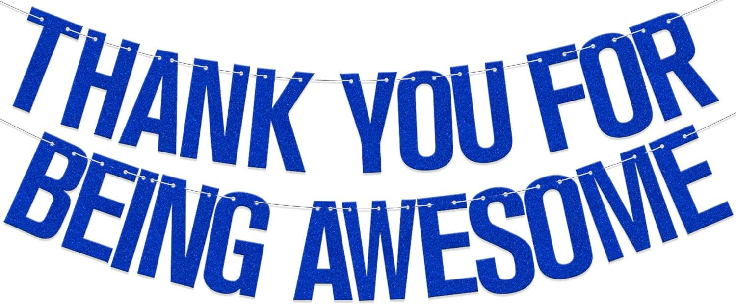 Thank You for Being Awesome Banner Blue Glitter, We Will Miss You Banner, Birthday,for Retirement Farewell Going Away Office Work Party Decorations Blue Glitter