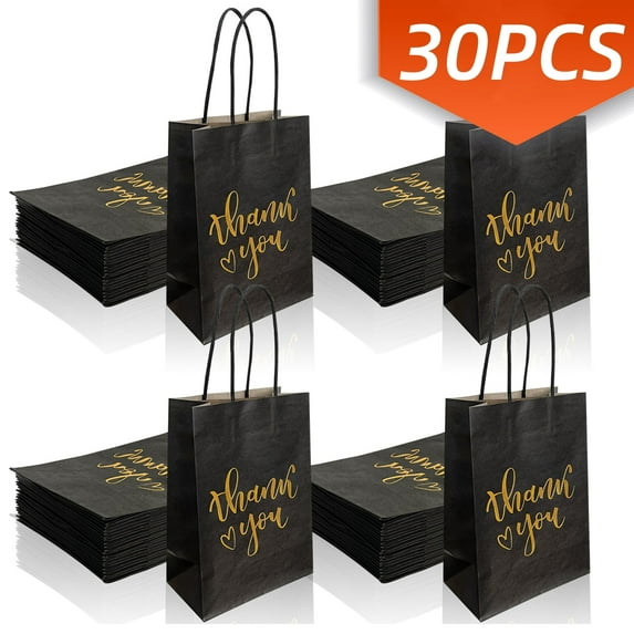 Thank You Bags for Party Favors Goodie Bags Small Paper Bags with Handles Gold Foil Kraft Gift Bags Party Favor Bags for Birthday Baby Shower Black 30PCS