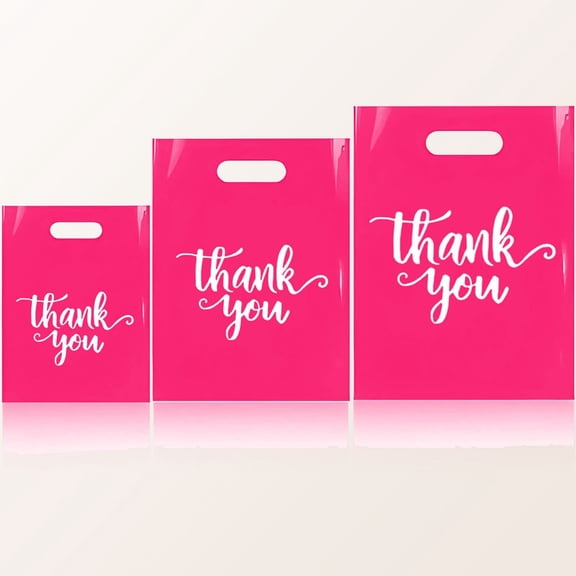 Thank You Bags Shopping Bags for Small Business, Plastic Retail Merchandise Bag with Handle for Store, Wedding Party Wholesale Goodie Bulk (Pink)