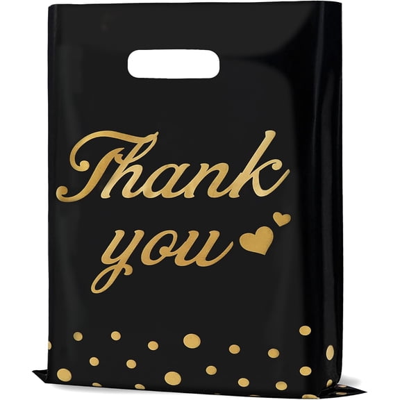 Thank You Bags for Business, Small Shopping Bags, Plastic Merchandise Gifts Bag for Packaging Products, Retail Boutique, Polka Dot, Black