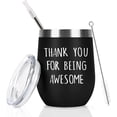 thumbnail image 1 of Thank You for Being Awesome Wine Tumbler, Birthday Christmas Friendship Thank You Gift for Women Friend Coworkers Sisters Her Mom, 12 Oz Stainless Steel Insulated Wine Tumbler with Straw, Black, 1 of 6