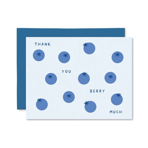 Thank You Berry Much Card Cute Blue Polka Dot Design Envelope Included, Blank Inside Ideal for Gratitude, Appreciation, and Friendship Messages