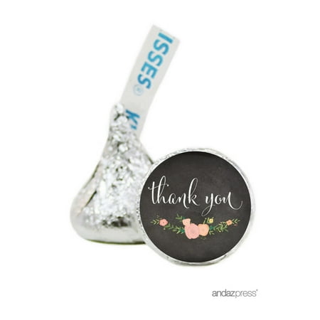 Thank You Black Chalkboard Floral Wedding Hershey´s Kisses Stickers, 216-Pack