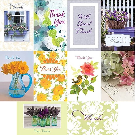 Thank You Boxed Greeting Card Assortment by Fravessi | 10x5 Styles + 50 Envelopes (4x6) | Floral Collection
