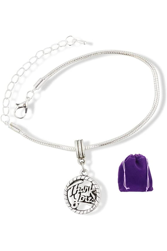 Thank You Bracelet | Text in a Circle Charm Snake Chain Charm Bracelet