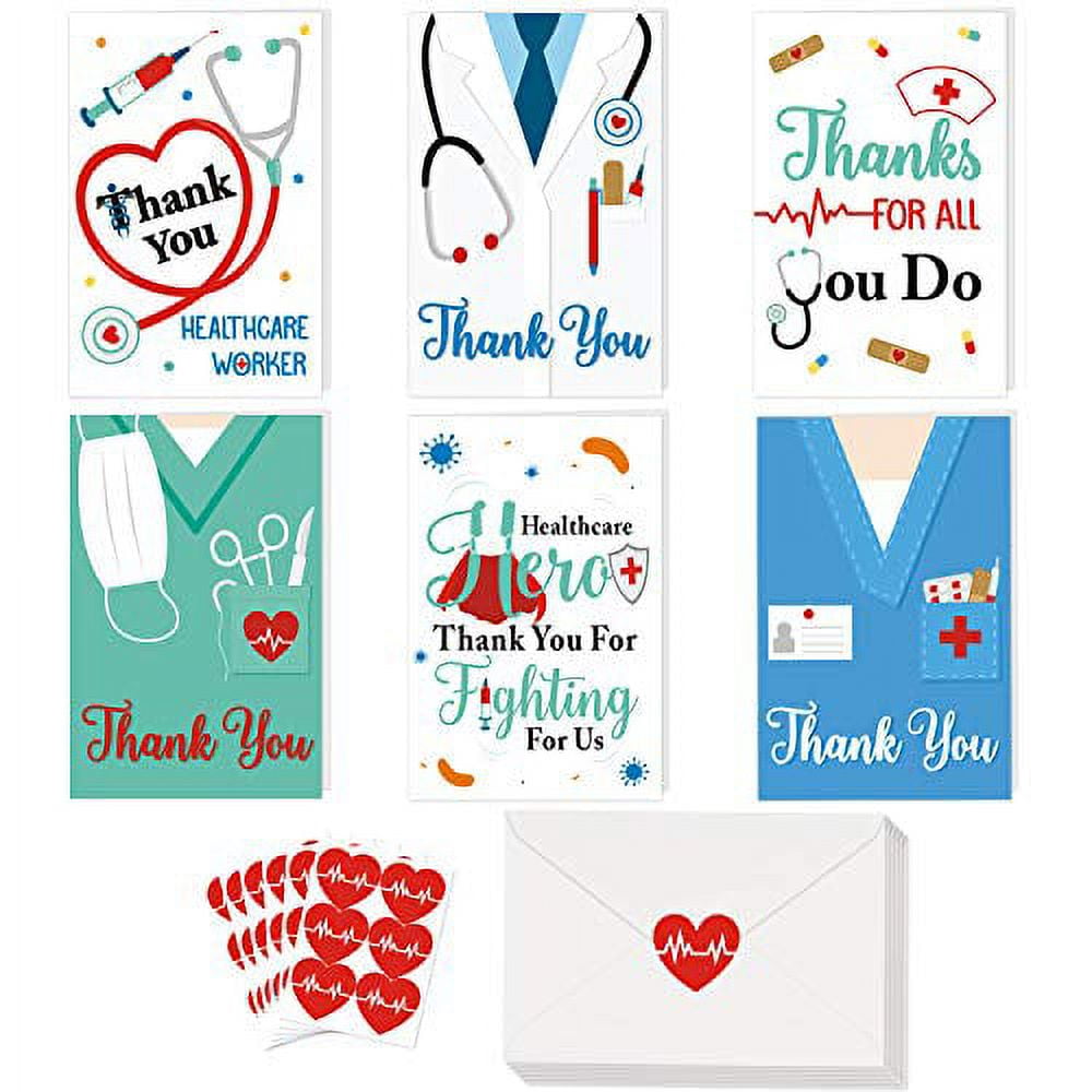 Thank You Card 36 Pack Healthcare Workers Thank You Card Doctor Gifts Nurse Gifts Medical Appreciation Card for Nurses, Doctors EMTs Essential Workers Gift Card Set with Envelopes and Stickers