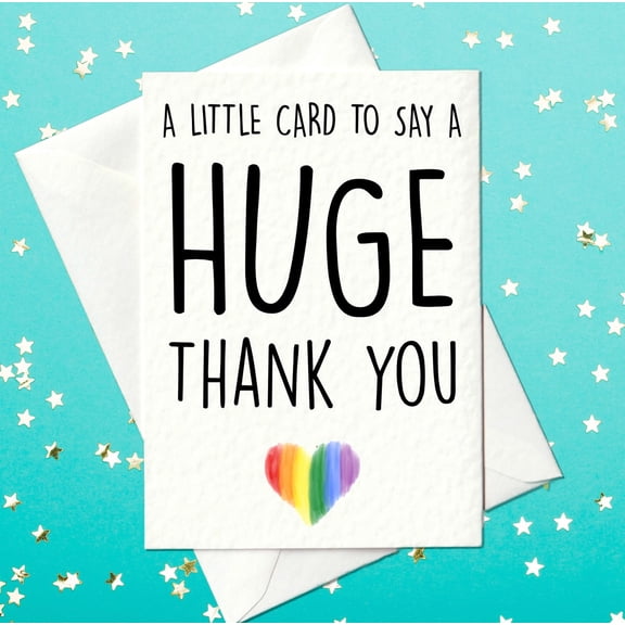 Thank You Card  "A Little Card to Say a HUGE Thank You"  Rainbow Heart Design  Blank Inside, Envelope Included  Perfect for Grateful Moments and Appreciation Gifts