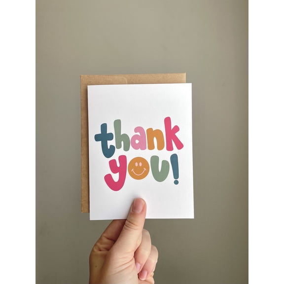 Thank You Card – Cheerful Design with Smile – Blank Inside for Personal Messages – Includes Kraft Envelope – Perfect for Any Occasion