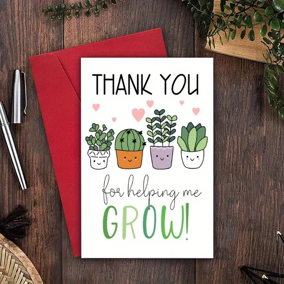 Thank You Card for Gardener Cute Plant Design with Potted Succulents Blank Inside, Envelope Included Perfect Appreciation Gift for Friends, Family, or Colleagues