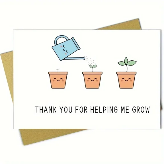 Thank You Card for Mentors "Thank You for Helping Me Grow" Cute Gardening Theme Envelope Included, Blank Inside Perfect Appreciation Gift for Teachers, Coaches, and Friends