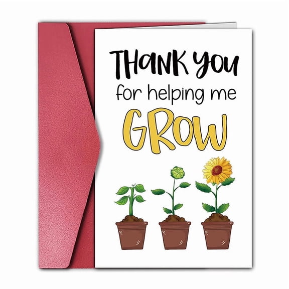 Thank You Card for Mentors Thank You for Helping Me Grow Design Envelope Included, Blank Inside Perfect Gift for Teachers, Coaches, or Supportive Friends