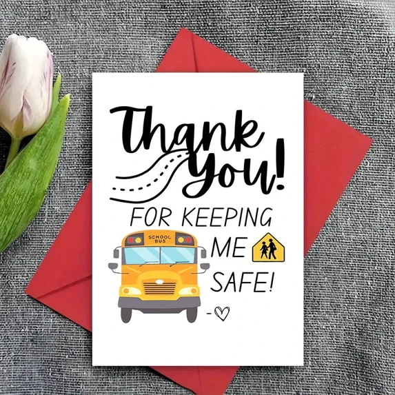 Thank You Card for School Bus Driver – “Thank You for Keeping Me Safe” – Cute School Bus Design – Envelope Included, Blank Inside – Perfect Appreciation Gift for Drivers