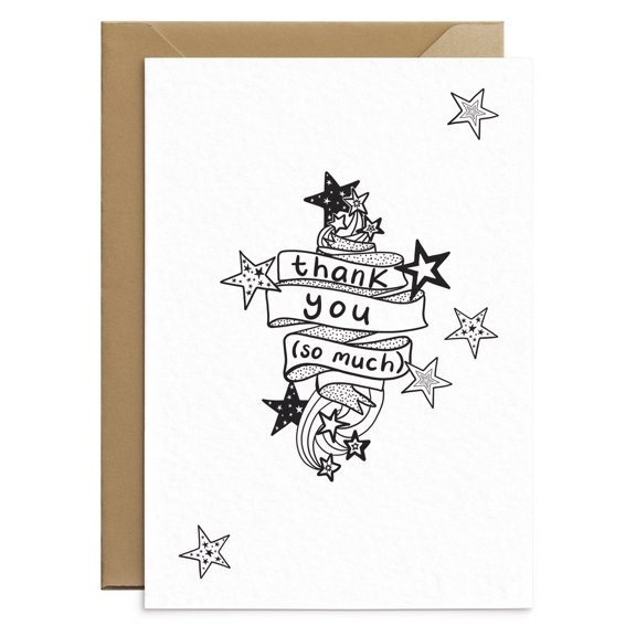 Thank You Card with Stars Design Thank You (So Much) Greeting Card Blank Inside, Envelope Included Perfect for Appreciation, Gratitude, Friendships