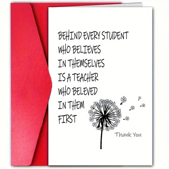 Thank You Card for Teachers Inspirational Quote on Belief and Empowerment Envelope Included, Blank Inside Perfect Gift for Educators and Mentors