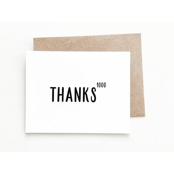 Thank You Card  "Thanks 1000" Design  Blank Inside  Eco-Friendly Kraft Envelope Included  Perfect Appreciation Gift for Any Occasion