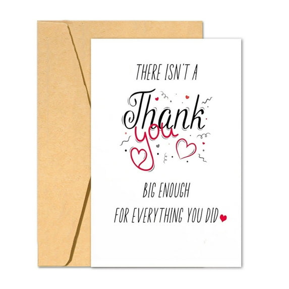 Thank You Card - 'There Isn't a Thank You Big Enough' - Cute Heart Design - Perfect Card for Expressing Gratitude - Envelope Included, Blank Inside