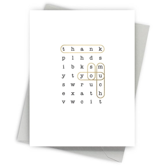Thank You Card with Unique Word Search Design  Modern Minimalist Style  Envelope Included, Blank Inside  Ideal for Gifts, Everyday Gratitude, or Special Occasions