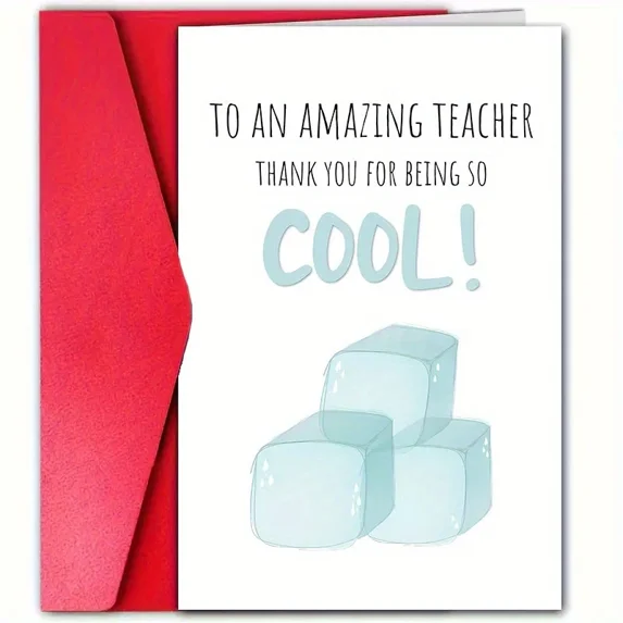 Thank You Card for Teachers – “To an Amazing Teacher” Cool Ice Cube Design – Envelope Included, Blank Inside – Perfect Appreciation Gift for Teacher
