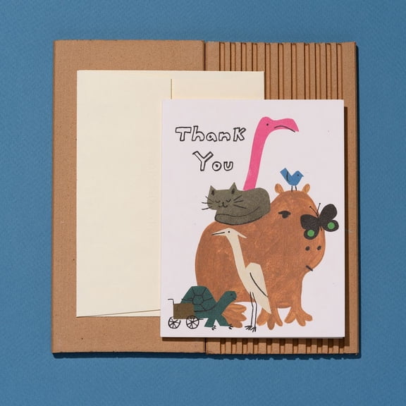 Thank You Card with Colorful Animal Illustration – Adorable Design, Blank Inside for Personal Messages – Perfect for Expressing Gratitude