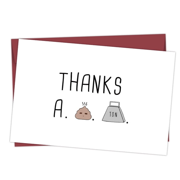 Thank You Card with Funny Poop Emoji "Thanks A Ton" Design Blank Inside, Envelope Included Perfect for Friends, Family, and Any Occasion