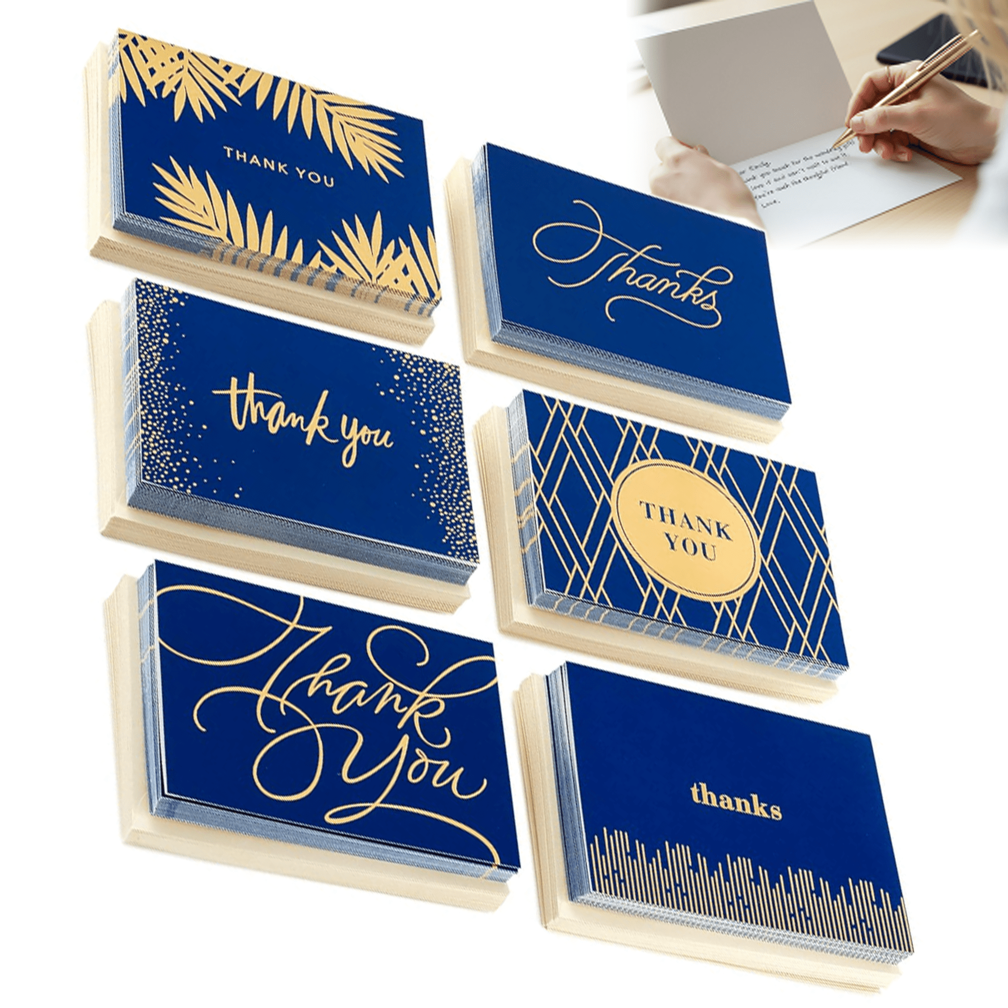 Thank You Cards Assortment, Gold and Navy, 120 Thank You Notes with Envelopes for Wedding, Bridal Shower, Business, Graduation