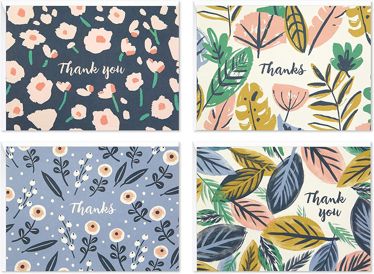Thank You Cards Assortment, Painted Florals (48 Cards with Envelopes for Baby Showers, Bridal Showers, Weddings, All Occasion)