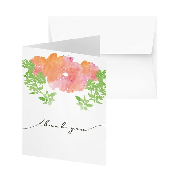 Thank You Cards - Bulk Set of 25 Thank You Folding Greetings and 25 Envelopes - Beautiful Leaf Art Perfect for All Occasions Including Weddings, Bridal Showers And Baby Showers (Landscape, Orange Art)