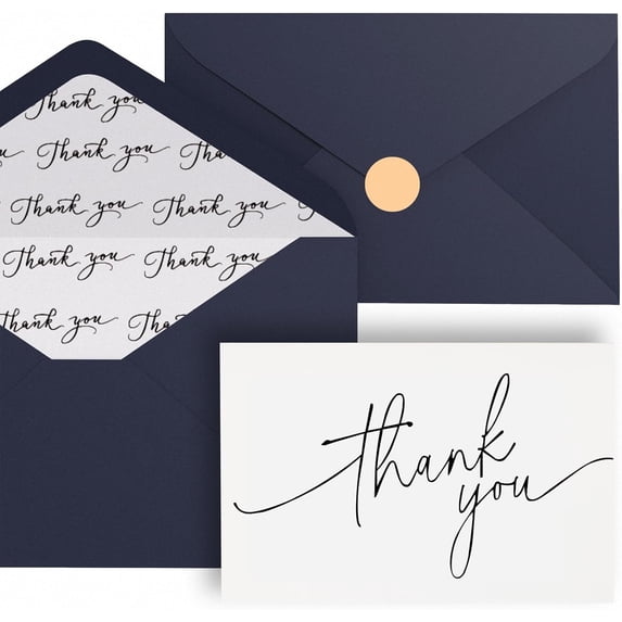 Thank You Cards with Envelopes 144 Pack Bulk 4×6 Navy Blue Blank Thank You Notes, Unique Designs for Small Business, Funeral, Wedding, Baby Shower Boy and Graduation
