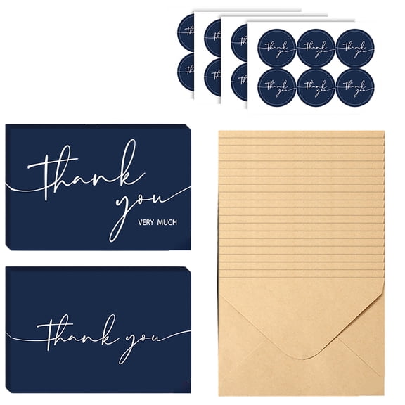 Thank You Cards with Envelopes, Blank Handwritten Note Cards with Thank You, Navy Blue Folded Appreciation Cards, Durable Paper Gratitude Notecards for Business, Student Shower,