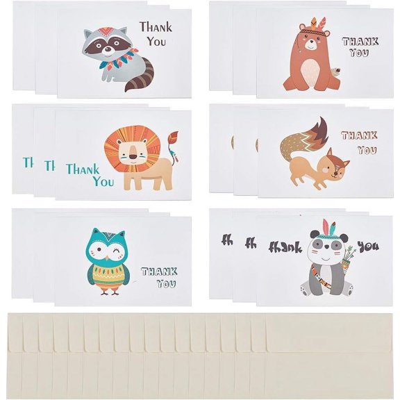 Thank You Cards and Envelopes Set(18 Pcs Thank You Cards + 18 Pcs Envelopes) Animal Theme Greeting Cards Blank Inside for All Occasion Shower Wedding Thanksgiving Day Colorful DIY