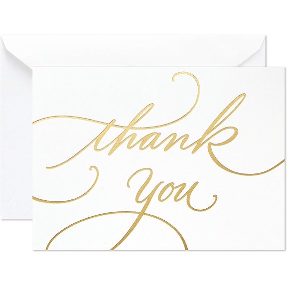 Thank You Cards, Gold Foil Script (100 Thank You Notes with s) for Wedding, Baby Shower, Bridal Shower, Graduation