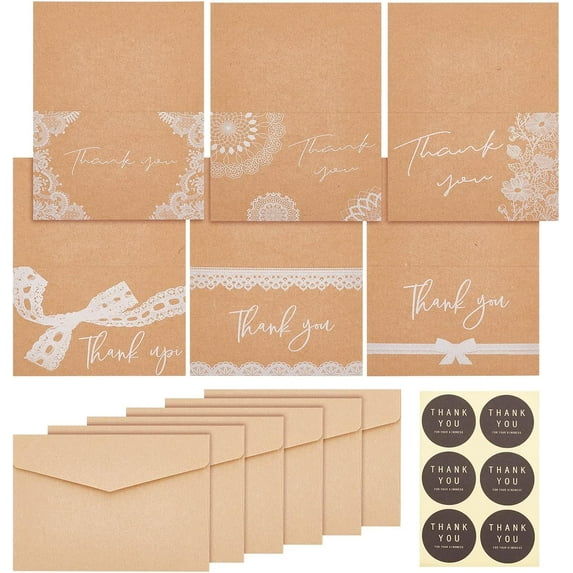 Thank You Cards with Kraft Envelopes and Stickers 6 Set Blank Thank You Notes with Envelopes for Business Wedding Bridal Gift Shower Business Graduation Wheat