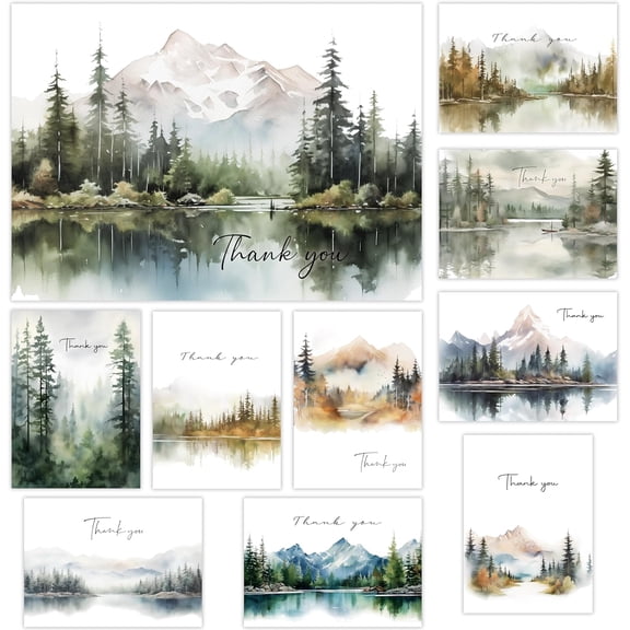 Thank You Cards Set of 20,4x6 Inches Watercolor Nature Forest Thank You Cards with Envelopes, Perfect Thank You Cards Bulk For All Occasions,incl. Baby Shower, Wedding, Birthday Party, Greeting