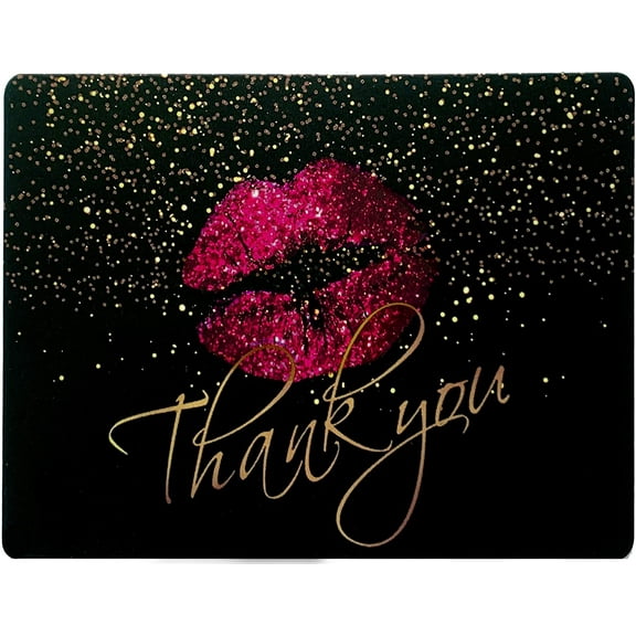 Thank You Cards Small Business - Pink Lips Design - Pack of 100 Cards- Perfect for Retail or Online Makeup Artist and All Cosmetic Business