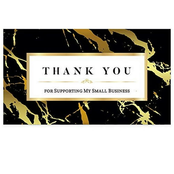 Thank You Cards Small Business Thank You for Supporting My Small Business Thank You Cards Black Marble Matt Design 3.5 x 2 Inches 100 pcs 300GSM Card Stock by Modern 5th
