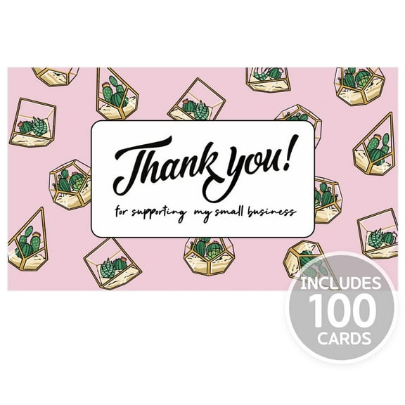 Thank You Cards Small Business Thank You for Supporting My Small Business Thank You Cards Cute Cactus Pattern 3.5 x 2 Inches 100 pcs 300GSM Card Stock by Modern 5th
