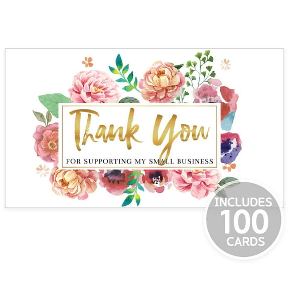 Thank You Cards Small Business  Thank You for Supporting My Small Business Thank You Cards  Floral Design  3.5 x 2 Inches 100 pcs  300GSM Card Stock by Modern 5th